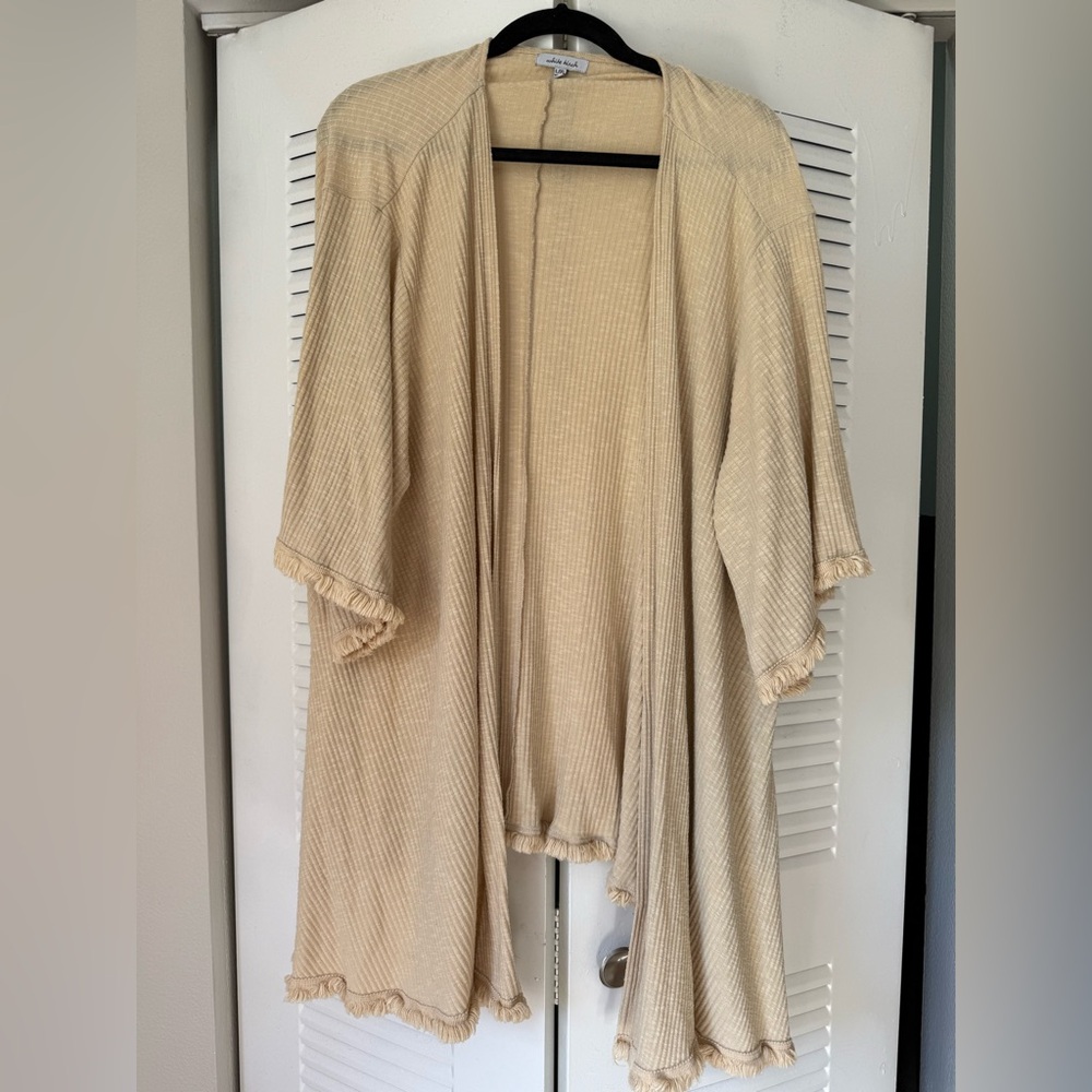 Light Yellow Open-Front Kimono Cardigan